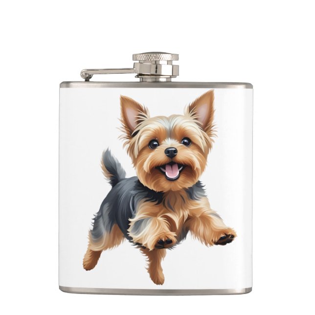 Petaca Yorkshire Terrier Happy Playful Jumping Joyful (Anverso)