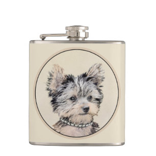 Petaca Yorkshire Terrier Puppy Pintando Arte Original De