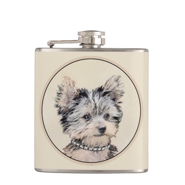 Petaca Yorkshire Terrier Puppy Pintando Arte Original De  (Anverso)