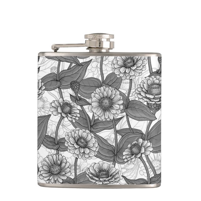 Petaca Zinnias, monocromo en blanco (Anverso)