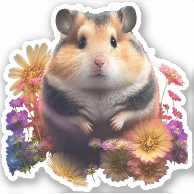 Petal Paws - Pegatina Cute Floral Hamster (Anverso)