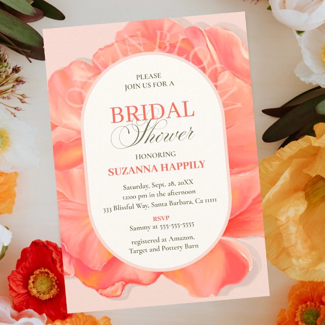 Petales Arco floral Ducha de novia Invitación rosa (Petals and Floral Arch Bridal Shower Invitations.)