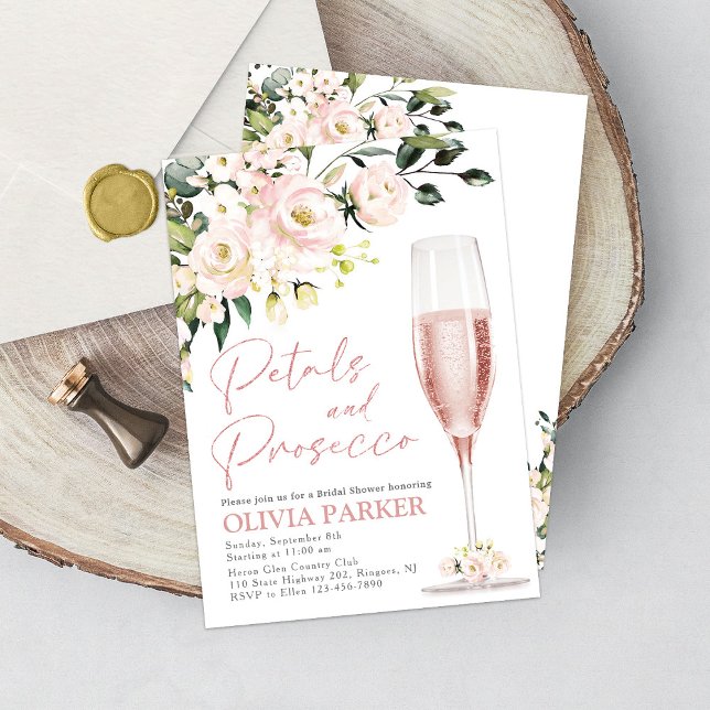 Petales y Rosa de la invitación a la ducha Prosecc (Subido por el creador)