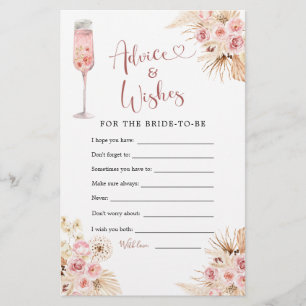 Pétalos de boho rosa y tarjeta de consejos y deseo