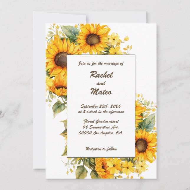 Pétalos de girasol: Invitación a la boda personali (Anverso)