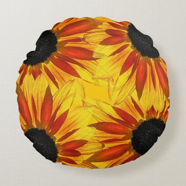 Pétalos de girasol Resumen Almohada redonda (Anverso)