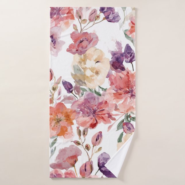 Pétalos de melocotón Flores de acuarela Florales b (Toalla de baño)