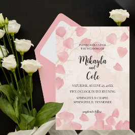 Pétalos de paginación e invitación a boda de crema