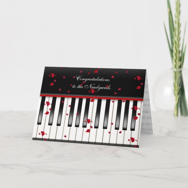 Pétalos Rosas bodas en tarjeta de piano (Anverso)