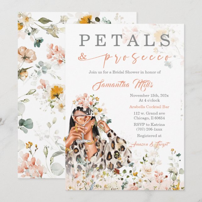 Pétalos y plantilla de ducha de novia Prosecco (Anverso / Reverso)