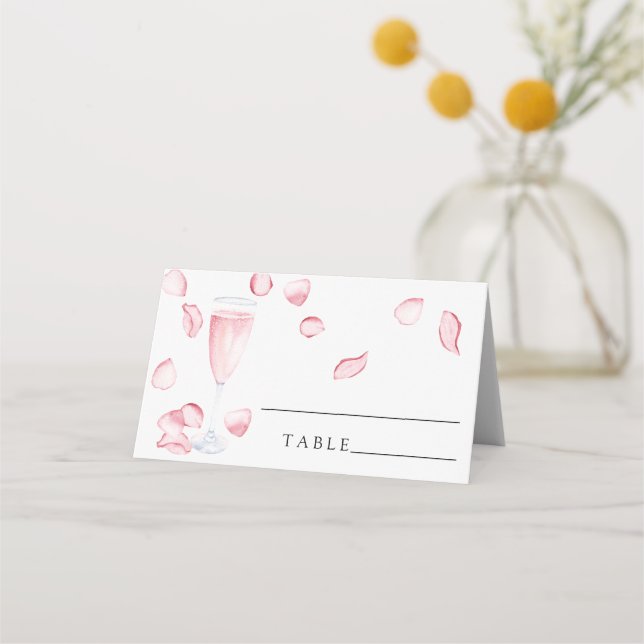 Pétalos y prosecco - tarjetas de lugar de boda (Anverso)