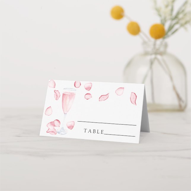 Pétalos y prosecco - tarjetas de lugar de boda (Anverso)