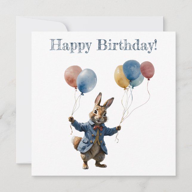Peter el conejo con globos Tarjeta de cumpleaños f (Anverso)