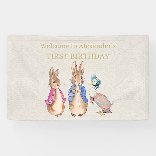 Peter, la pancarta del conejo del primer cumpleaño (Horizontal)