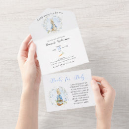 Peter Rabbit Baby Boy Invitar + Tarjeta de Libros