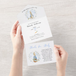 Peter Rabbit Baby Boy Invitar + Tarjeta de Libros