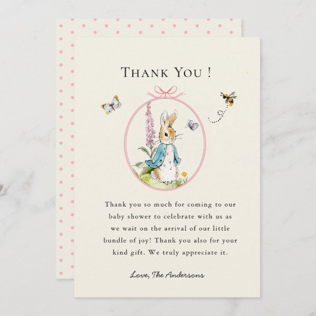 Peter rabbit Baby Ducha Gracias tarjeta (Anverso / Reverso)