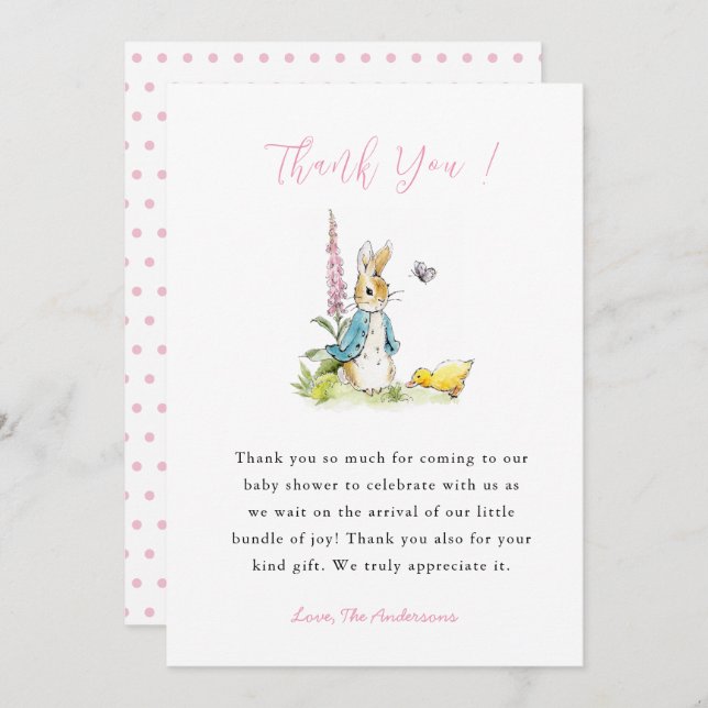 Peter rabbit Baby Girl ducha Gracias tarjeta (Anverso / Reverso)
