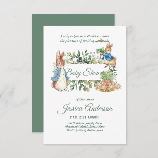 Peter Rabbit BABY SHOWER Invitaciones niño o Chica (Anverso / Reverso)