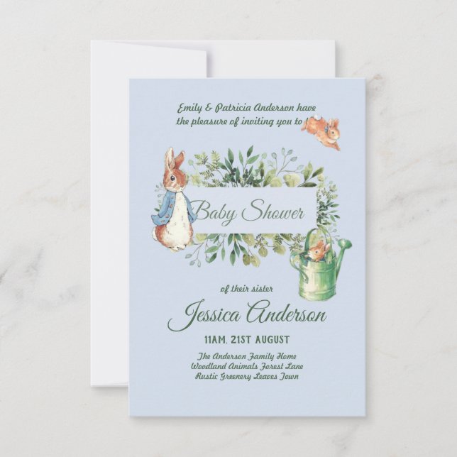 Peter Rabbit BABY SHOWER Invitaciones niño o Chica (Anverso)