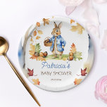 Peter rabbit caída baby ducha vajilla<br><div class="desc">Peter rabbit cae con vajilla de ducha de bebé,  placas personalizadas de fiesta de papel,  un lindo conejito acuarela con una chaqueta azul sujetando hojas amarillas de roble de cestas de bellota,  bonita decoración de mesa para la ducha de bebé.</div>