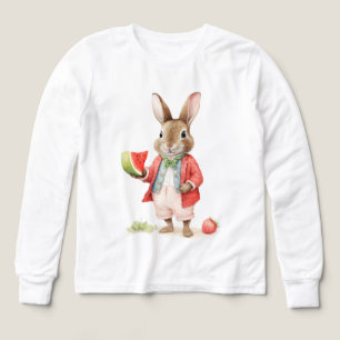 Peter Rabbit con sandía madura y jugosa