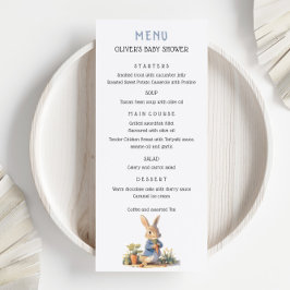 Peter The Rabbit Blue Baby Shower Menú