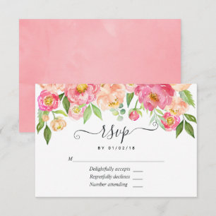 Petición de RSVP de boda de peonías acuarela rosa