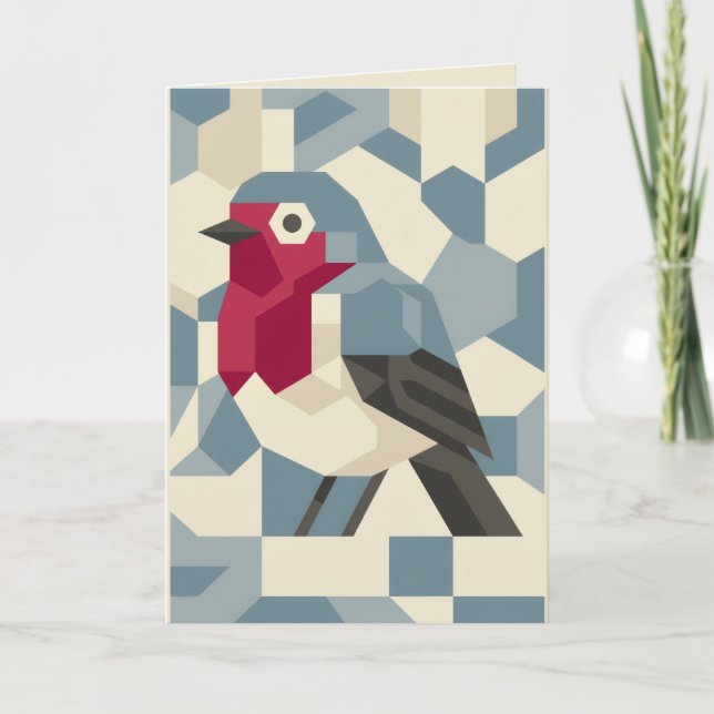 Petirrojo rojo en tarjeta de Navidad de bloque vec (Anverso)