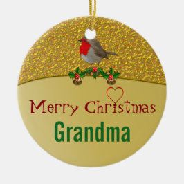 Petirrojo y ornamento personalizado acebo del