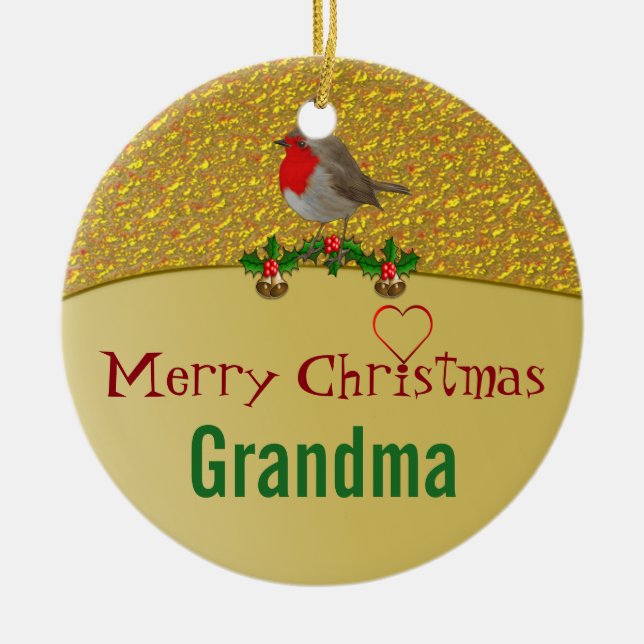 Petirrojo y ornamento personalizado acebo del (Frente)