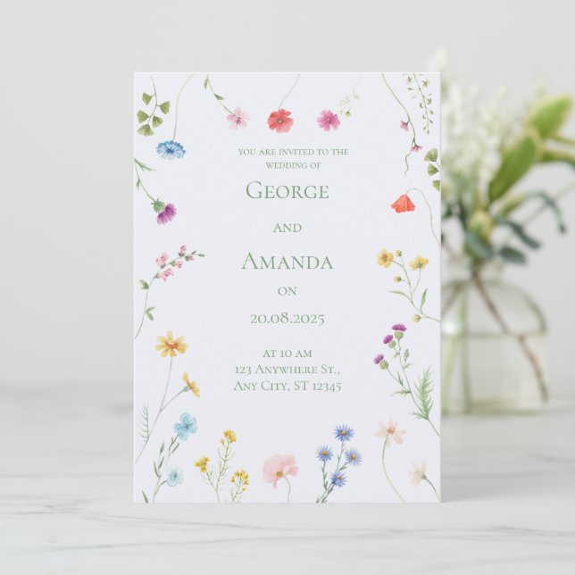 Petite invitación a la boda floral por elegancia (Anverso de pie)