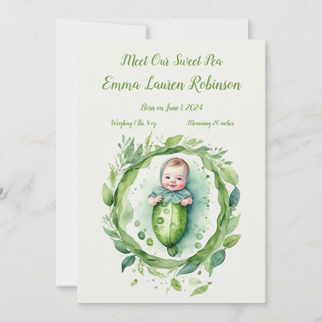 Petite Pea in A Pod - Anuncios de nacimiento (Anverso)