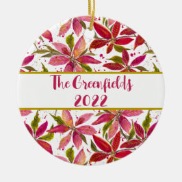Petite Poinsettias Personalizable Ornamento cerámi