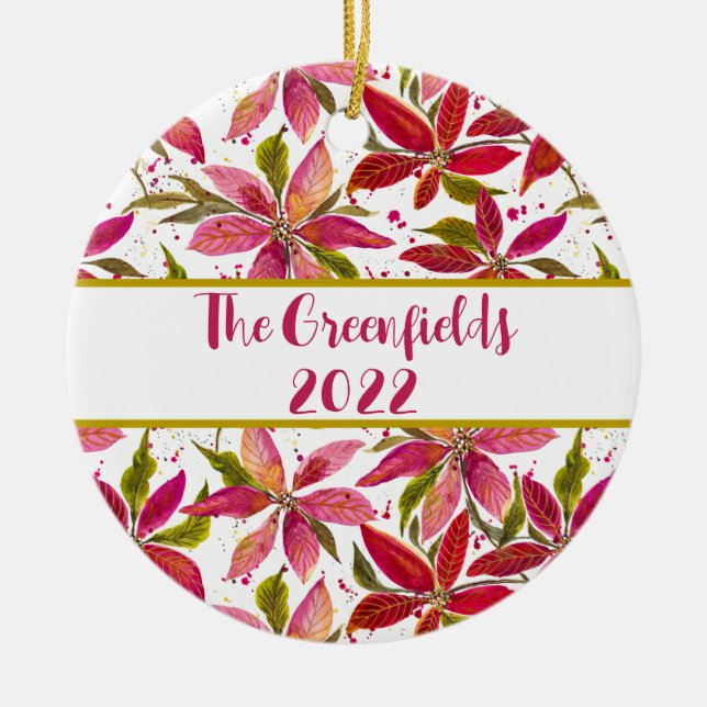 Petite Poinsettias Personalizable Ornamento cerámi (Frente)