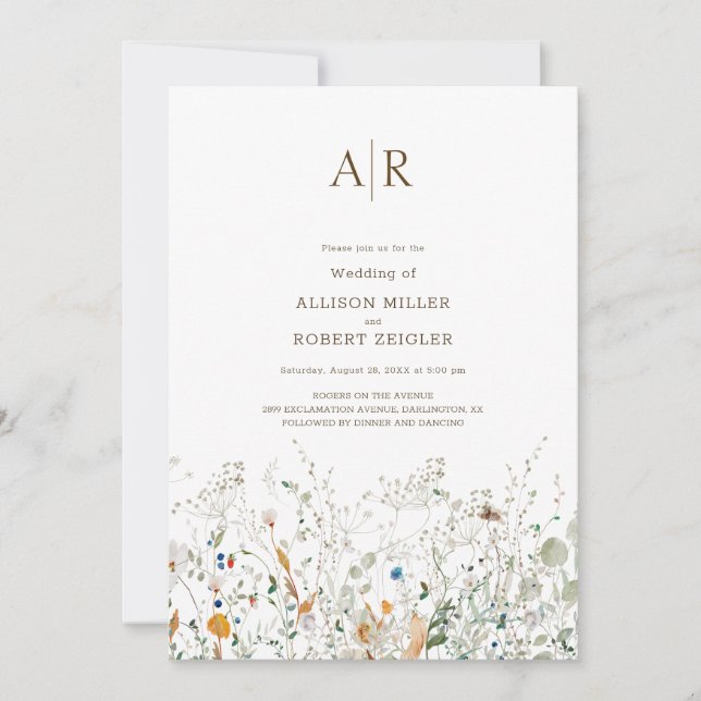 Petite Wildflower Monograma Invitación a la boda (Anverso)