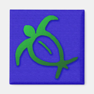 Petroglifo hawaiano de Honu en el imán azul