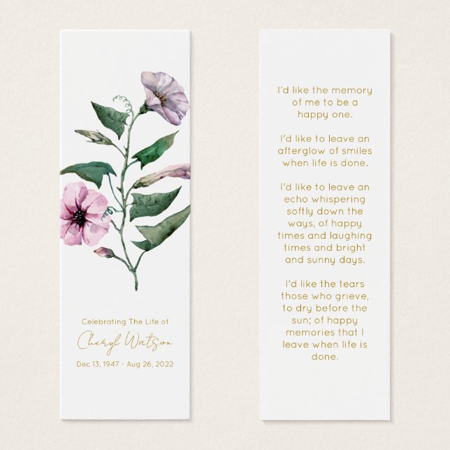 Petunia | Marcador Mini Memorial de Funeral Simple (Anverso y reverso)