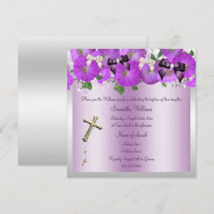 Petunias Moradas, Lazos, Invitación Bautizo Niña R