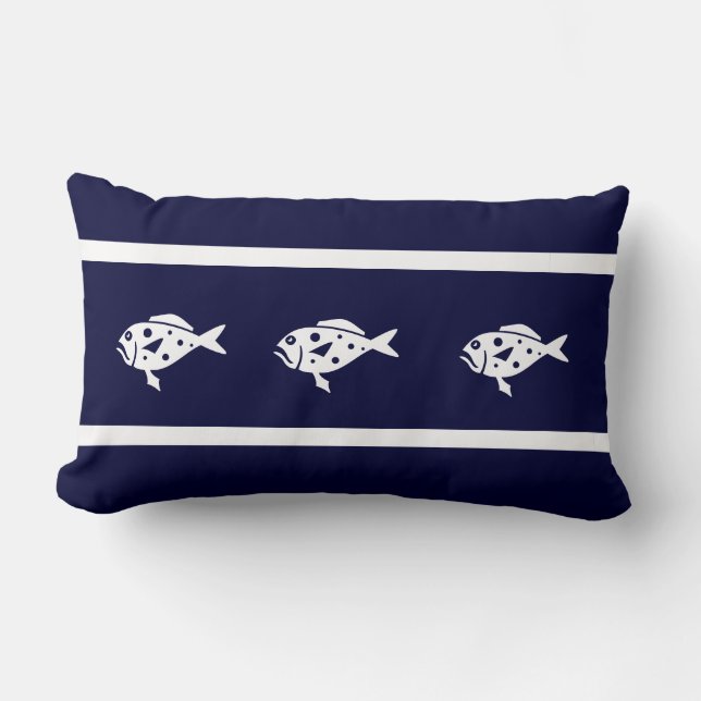 pez personalizado sobre almohada azul marino (Anverso)