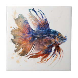 Pez Pterois exótico, acuarela, baldosa de cerámica