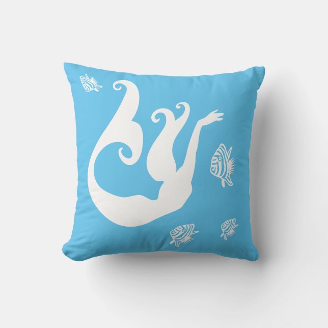 pez sirena y pez ángel Blanco sobre almohada azul (Anverso)