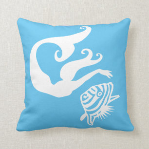 pez sirena y pez ángel Blanco sobre almohada azul