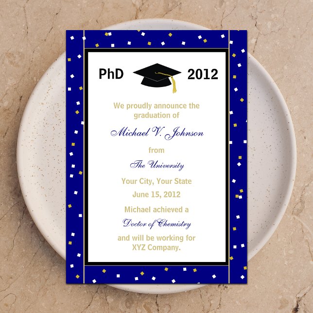 PhD Invitación doctoral Blue Confetti (Subido por el creador)