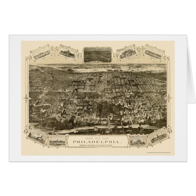 Philadelphia, mapa panorámico del PA - 1876 (Anverso (Horizontal))