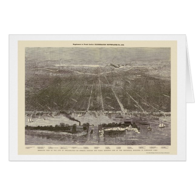 Philadelphia, mapa panorámico del PA - 1876 (Anverso (Horizontal))