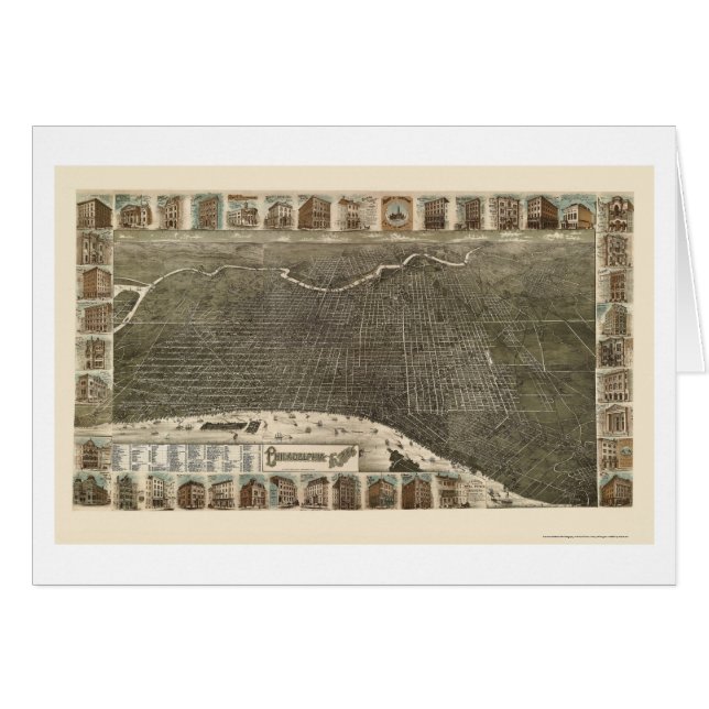 Philadelphia, mapa panorámico del PA - 1886 (Anverso (Horizontal))