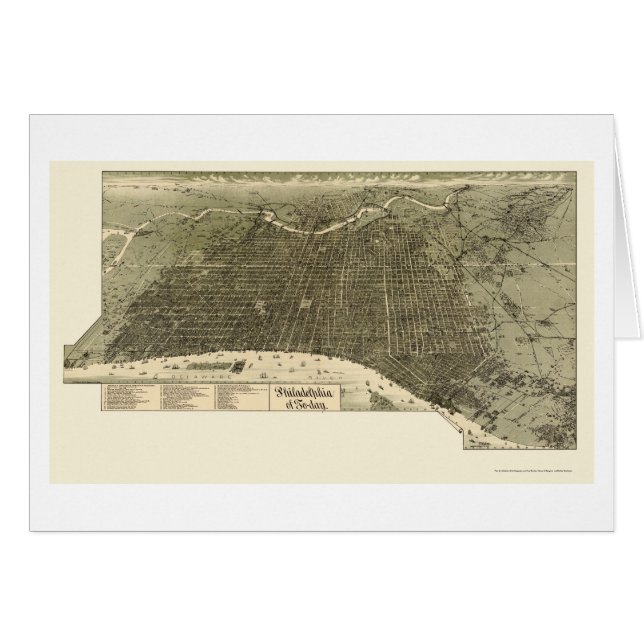 Philadelphia, mapa panorámico del PA - 1887 (Anverso (Horizontal))