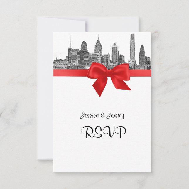 Philadelphia Skyline Etch BW Red RSVP #2 (Anverso)