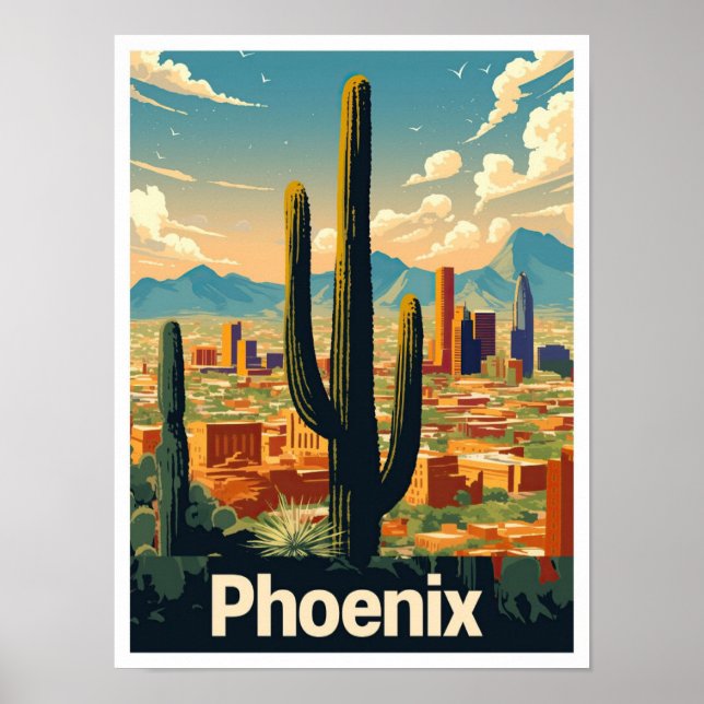 Phoenix Arizona Ilustracion de Viajes de Arte Vint (Frente)